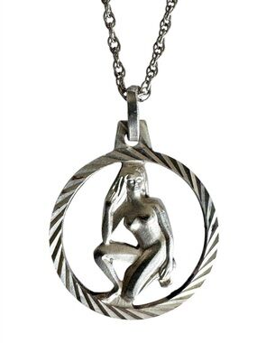 Vintage Sterling Silver Virgo Pendant & Chain Necklace